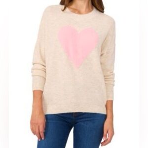 NWT CeCe Heart-Print Crewneck Long-Sleeve Sweater